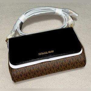 Michael Kors Jet Set Medium Signature Logo and Patent Crossbody Bag